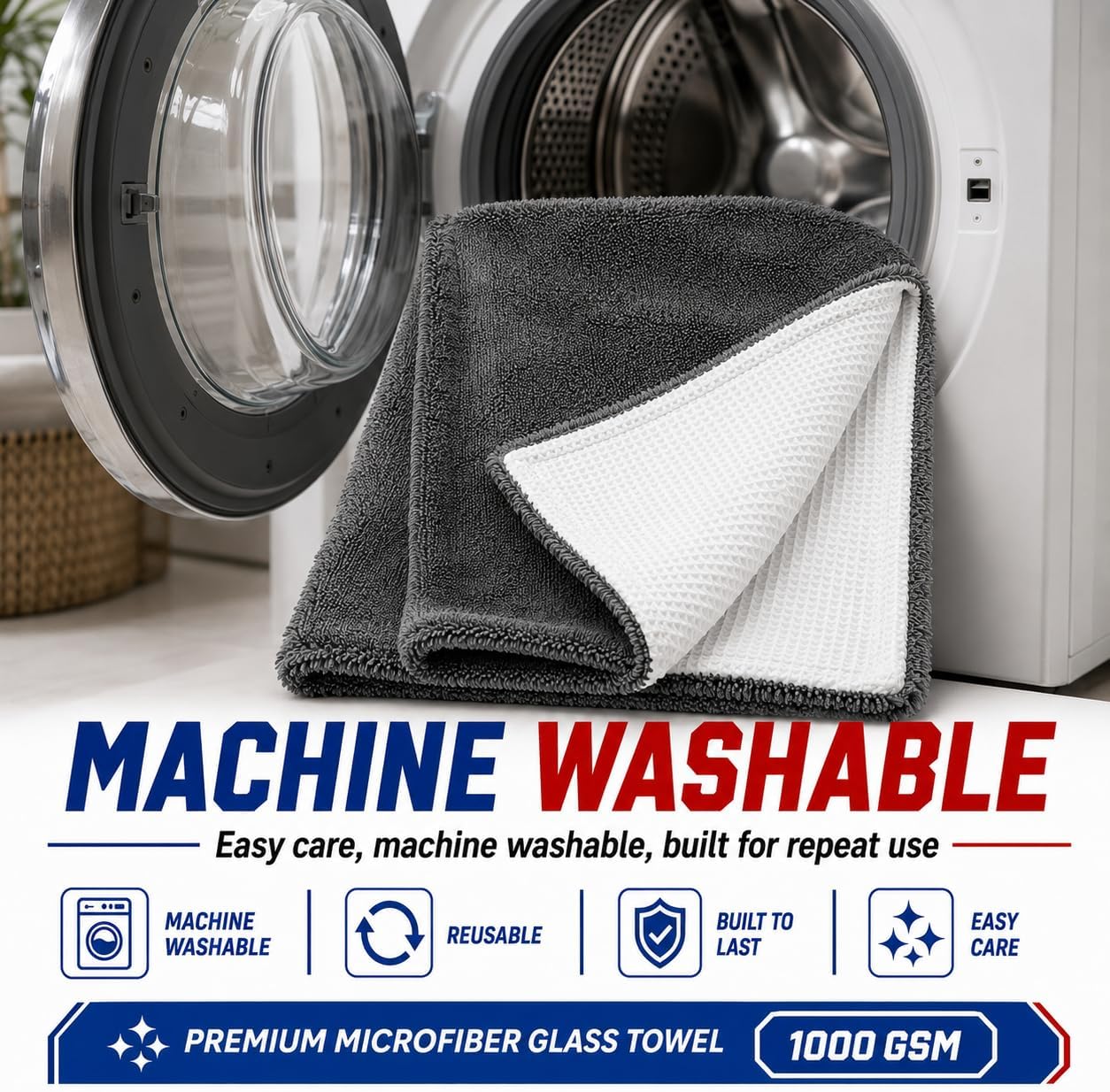 Hybrid Glass Microfiber Towel – Waffle Weave & Plush Dual Action Cleaning Cloth – Streak-Free Window and Surface Drying Towel – Professional Grade –16x16-1000 GSM 1-Pack | Hybrid Glass Microfiber Towel Waffle Weave & Plush Dual Action Cleaning Cloth