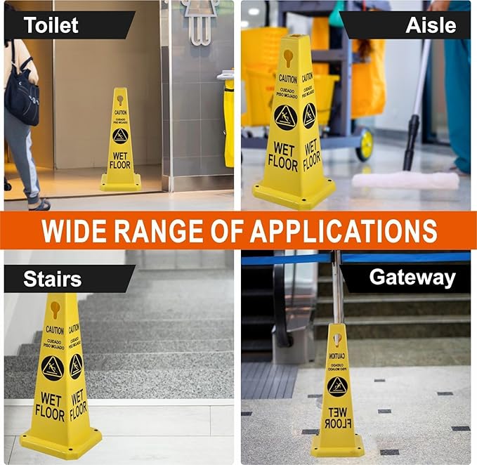 4-Pack 26.5" Caution Cones, 4-Sided Visible Safety Signs - Image 3