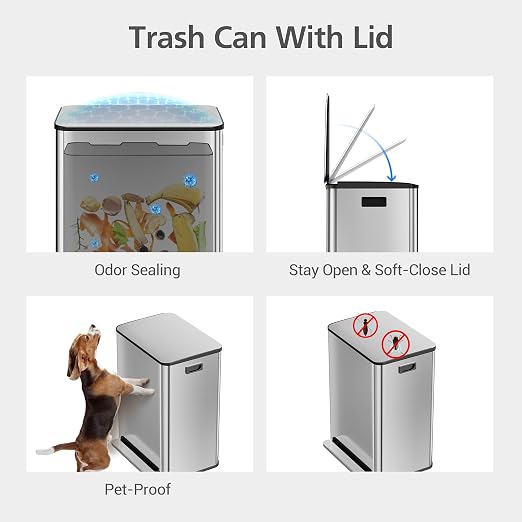 GarveeHome 60L/16 Gal Kitchen Trash Can, 2×8 Gal Pedal Trash Bin - Image 2