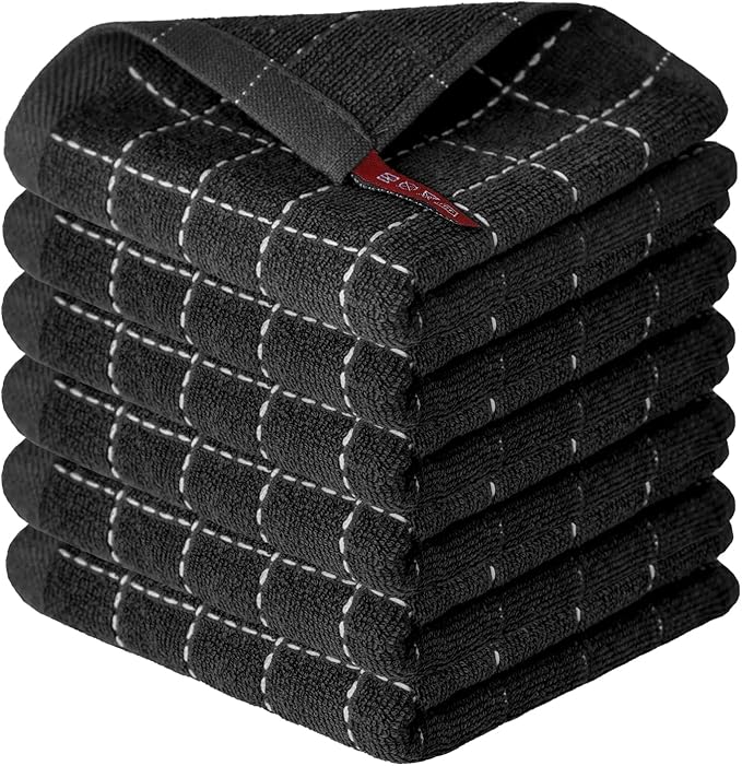 Artoid Mode Checkered Designed Cotton Black Terry Kitchen Dish Cloths, 12x12 by ArtoidMode