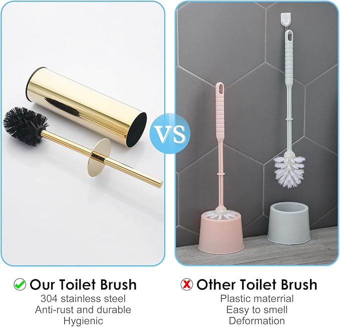 Toilet Brush and Holder Set Gold Stainless Steel, 304 Heavy Duty Round Toilet - Image 5