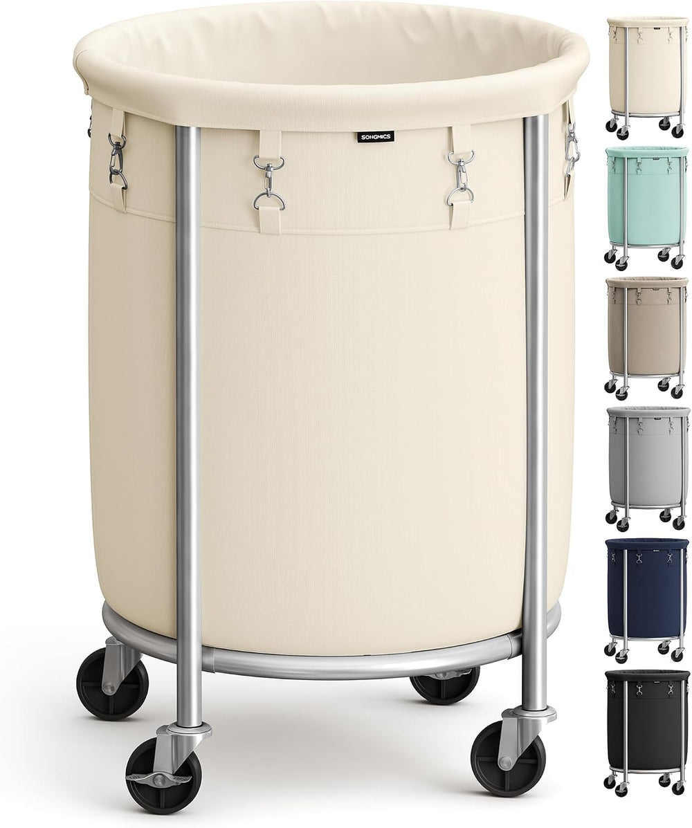 SONGMICS Laundry Basket with Wheels, 29 Gal., Steel Frame, Removable Bag