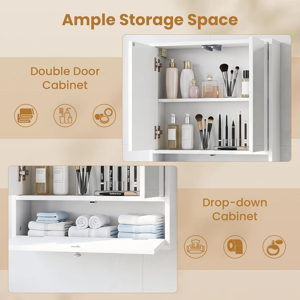 Tangkula Bathroom Wall Cabinet with Mirror, Modern Medicine Cabinet (White)