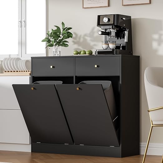 Double Tilt Out Trash Can Cabinet, Trash Storage Cabinet by Housoul