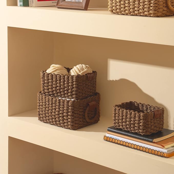 LA JOLIE MUSE Woven Storage Baskets, Recycled Paper Rope Bin Organizer Divider - Image 2