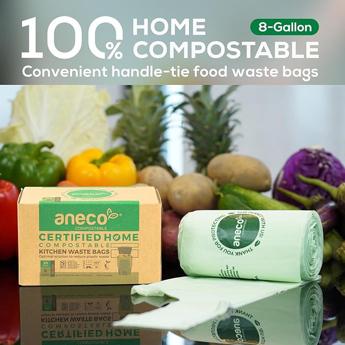 ANECO 8 Gallon Compostable Kitchen Food Waste Bags - Image 2