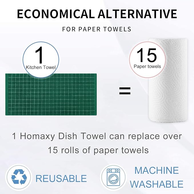 Homaxy 100% Cotton Terry Kitchen Towels, Checkered Designed, Soft and Super - Image 7