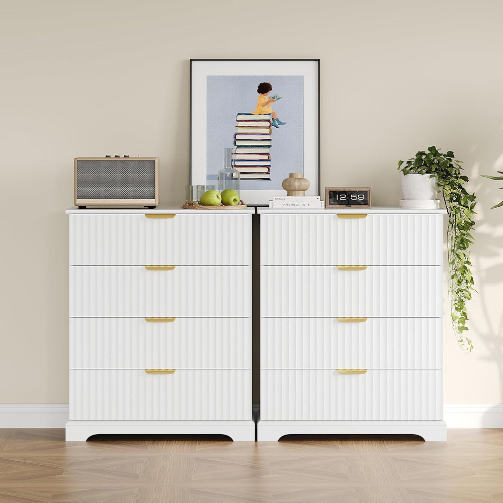 Wooden 4 Drawer Dresser for Bedroom, 36.6 in Tall Fluted Dresser with Metal H...