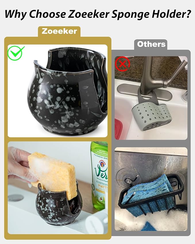 Kitchen Sponge Holder, Ceramic Dish Sponge Holder Kithen Sink Organizer - Image 3