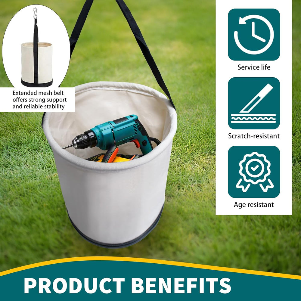 3 Pack Utility Canvas Bucket with Plastic Bottom and Metal Hook 15" x 12...