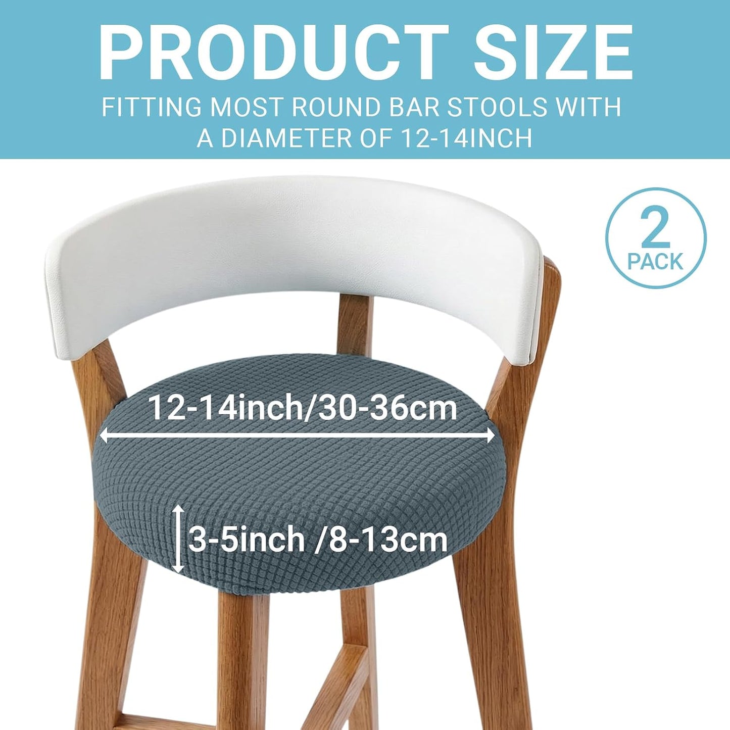 2 Pcs Bar Stool Covers, 100% Polyester Dark Gray Elastic Stool Covers Round, Fit for Dia 11-14 Inch Stool Cushion Round, Washable Dustproof Seat Cushion Slipcover for Bar Kitchen Living Room