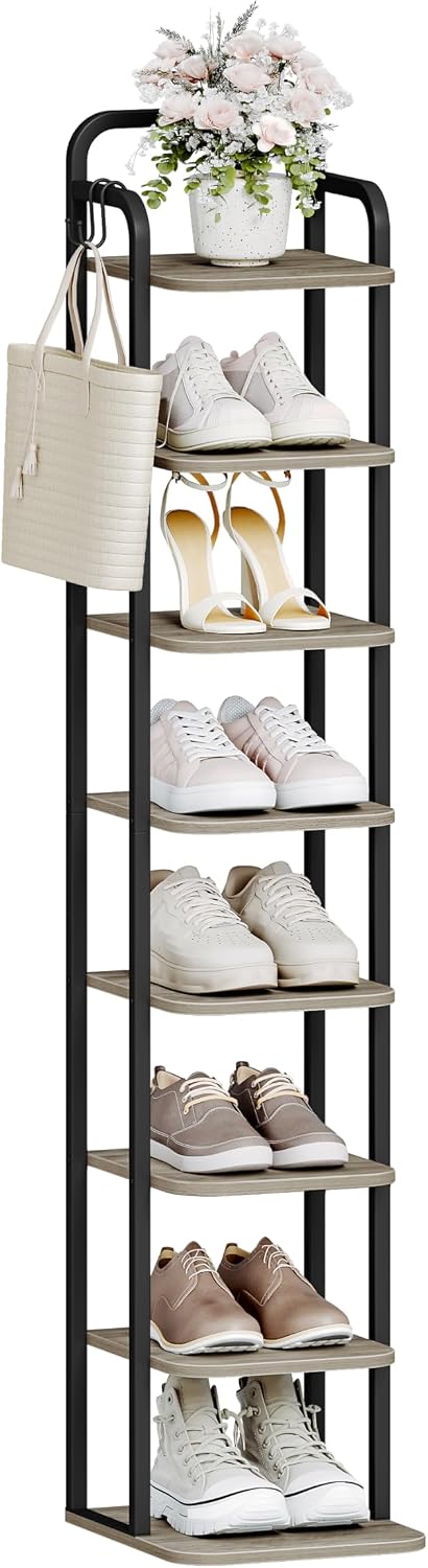 Hzuaneri 8 Tiers Vertical Shoe Rack, Narrow Shoe Tower, Tall Shoes Shelf with...