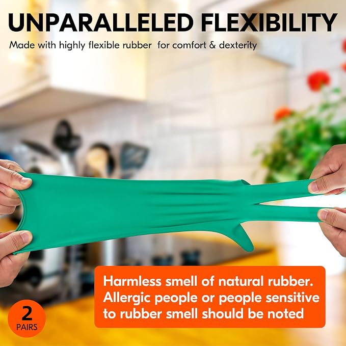 Vgo... 2-Pairs Reusable Household Gloves, Rubber Dishwashing gloves, Extra - Image 4