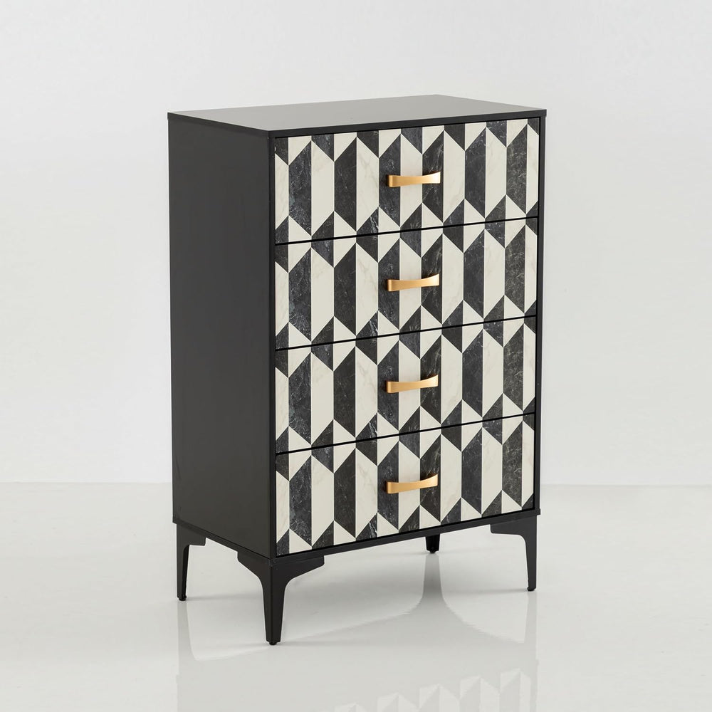 Anbuy Faux Marble 4 Drawers Dresser for Bedroom, Black and White Marble Moder...