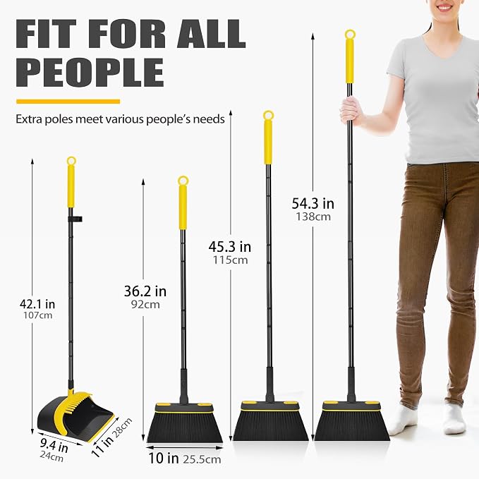 JEHONN Broom and Dust Pan, 54.3 inches Long Handle Swivel Brush, Upright - Image 8