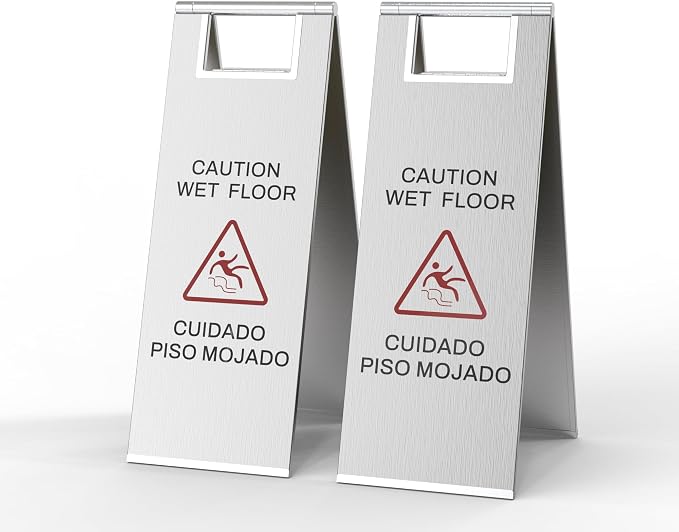 Stainless Steel Wet Floor Sign 2 Pack, 24 Inch Double-Sided Foldable Caution by CrazyAnt