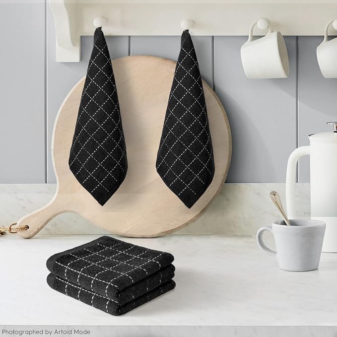 Artoid Mode Checkered Designed Cotton Black Terry Kitchen Dish Cloths, 12x12 - Image 2