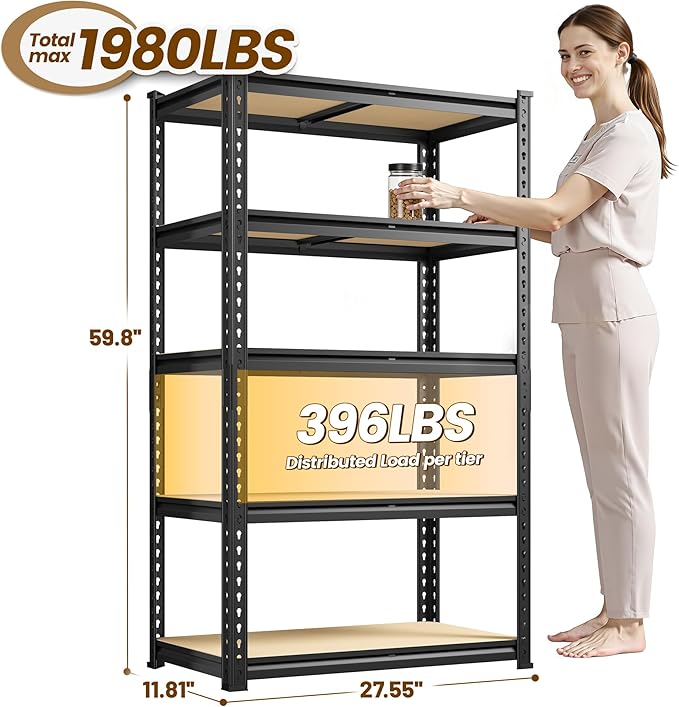 1980LBS Storage Shelves, 5-Tier Adjustable Pantry Shelves, Metal Shelving Unit - Image 3