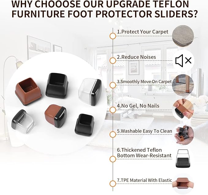 Ezprotekt 24 Pcs Clear Chair Leg Sliders - Image 8