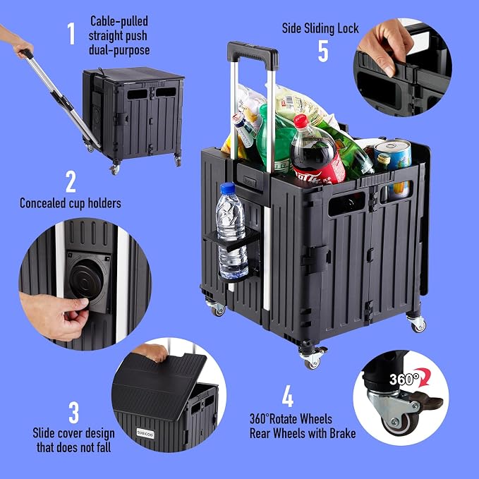 Folding Utility Cart Portable Rolling Crate Handcart Shopping Trolley - Image 3