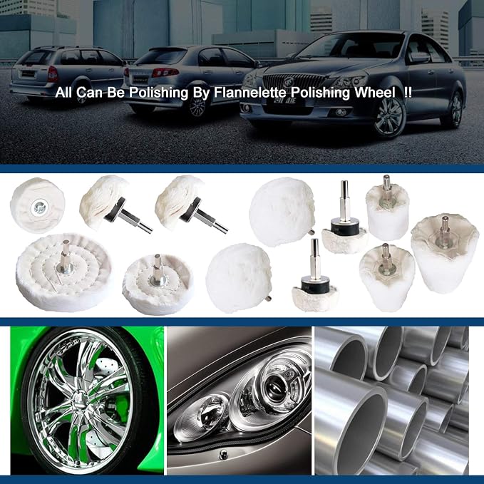 Polishing Pad Buffing Wheel Kit White Flannelette 12 Pack, - Image 6