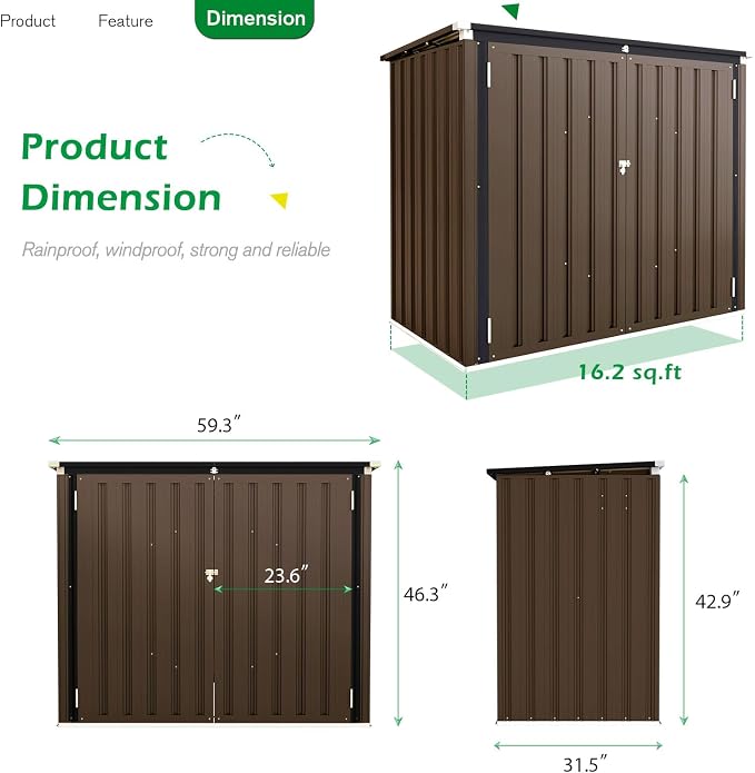 AECOJOY Outdoor Trash Can Storage, 46 Cu.Ft Outdoor Garbage Can Storage Shed - Image 7