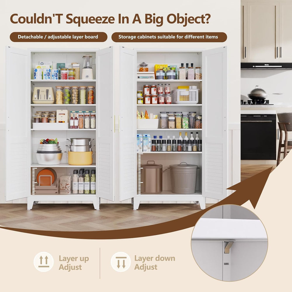 61" H Storage Cabinet, Freestanding Kitchen Pantry Cabinet with Louvered...