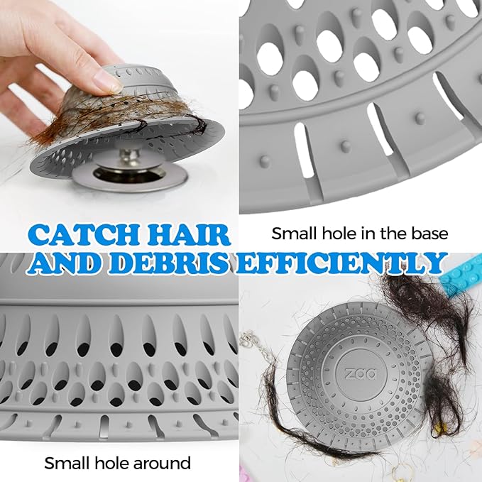 zaa 5 Pcs Bathtub & Shower Drain Hair Catcher, 2 Pack Silicone Collapsible - Image 3