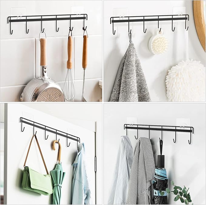 Myfolrena Adhesive Kitchen Hooks Utensil Hanger Holder Hanging Rack 2 Pack - Image 3