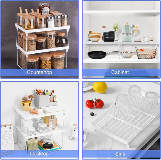 NiHome 4-Pack Stackable Plastic Kitchen Storage Shelf Foldable Rack - Image 2