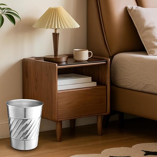 Monarch Abode Nickel Chrome Handcrafted Wave Embossed Metal Wastebasket - Image 7