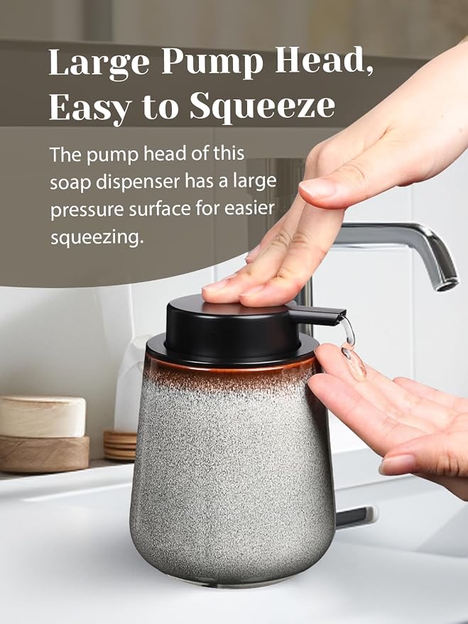 INGOFIN Ceramic Lotion Dispenser - 12 oz Refillable Hand Soap Dispenser Bathroom - Image 5