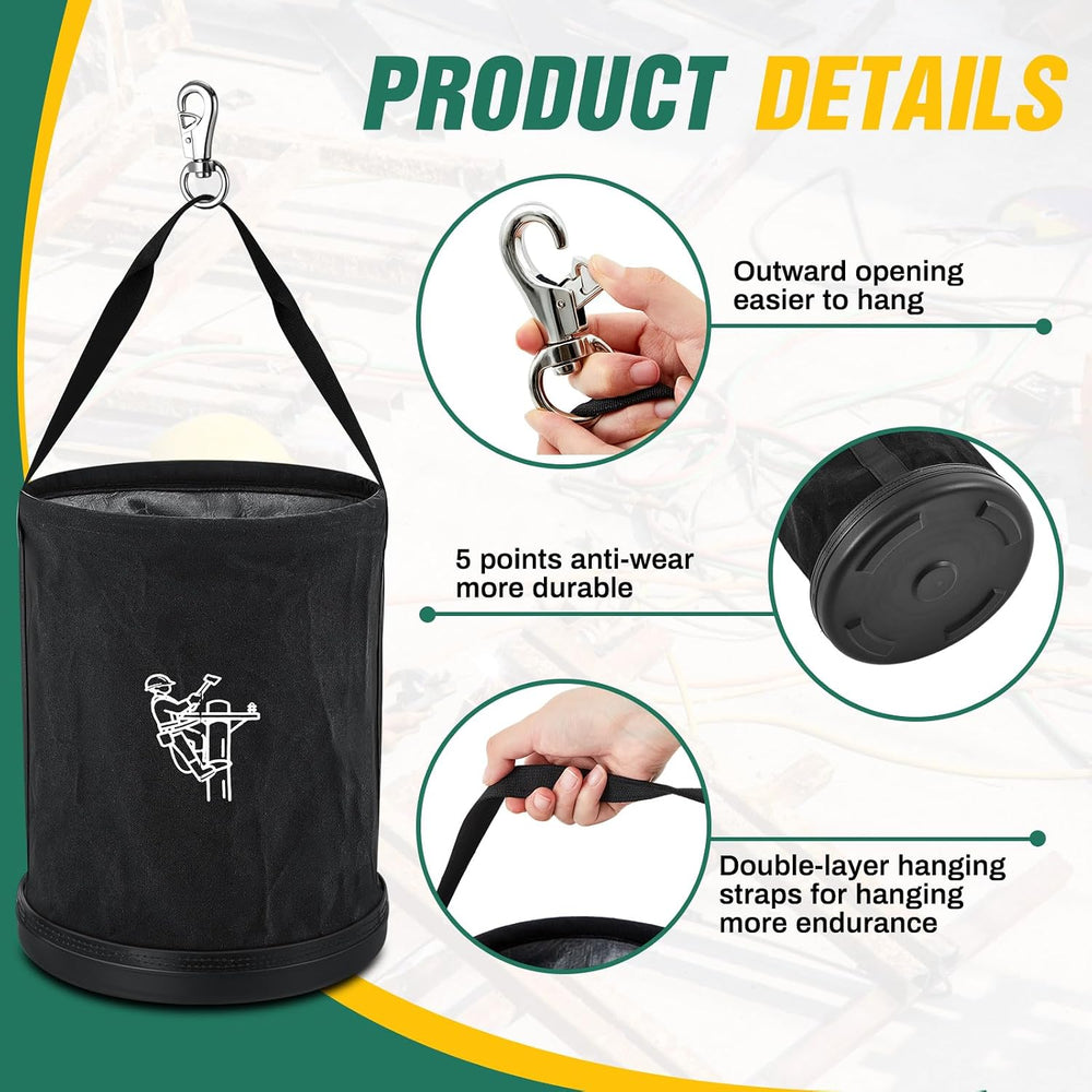 2 Pack 15" x 12" Linemen Canvas Tool Bucket Bag,Black