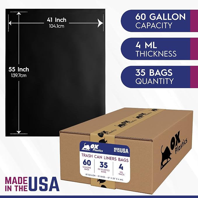 Ox Plastics 60 Gallon Trash Can Liners Bags - Image 3