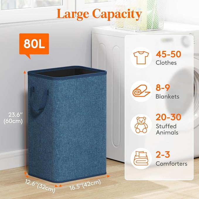 Lifewit 80L Large Tall Laundry Hamper, Collapsible Laundry Basket - Image 2