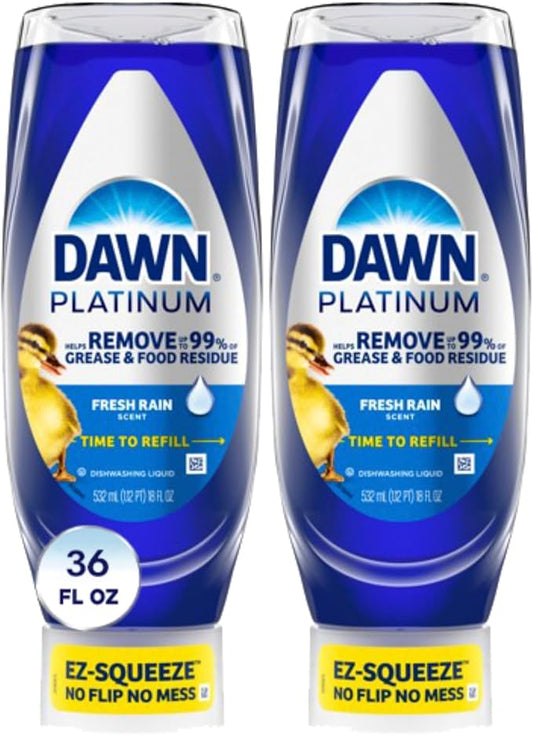 Dawn Platinum EZ-Squeeze Dish Soap, Dishwashing Liquid, Fresh Rain, 2x18oz by Dawn