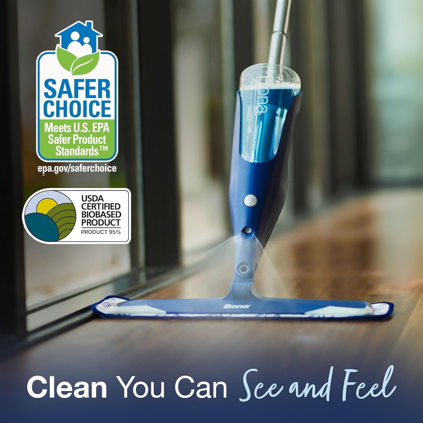 Bona Hardwood Floor Premium Spray Mop - Includes Wood Floor Cleaning Concentrate and Machine Washable Microfiber Cleaning Pad - Dual Zone Cleaning Design for Faster Cleanup