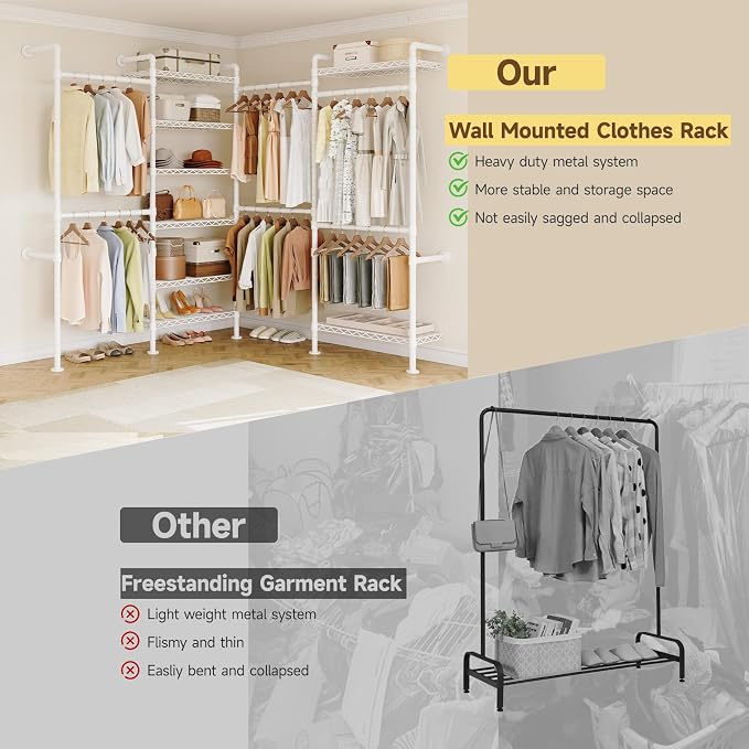 ONBRILL L4 Wall Mounted Industrial Pipe Clothing Rack, Closet Organizer System - Image 5