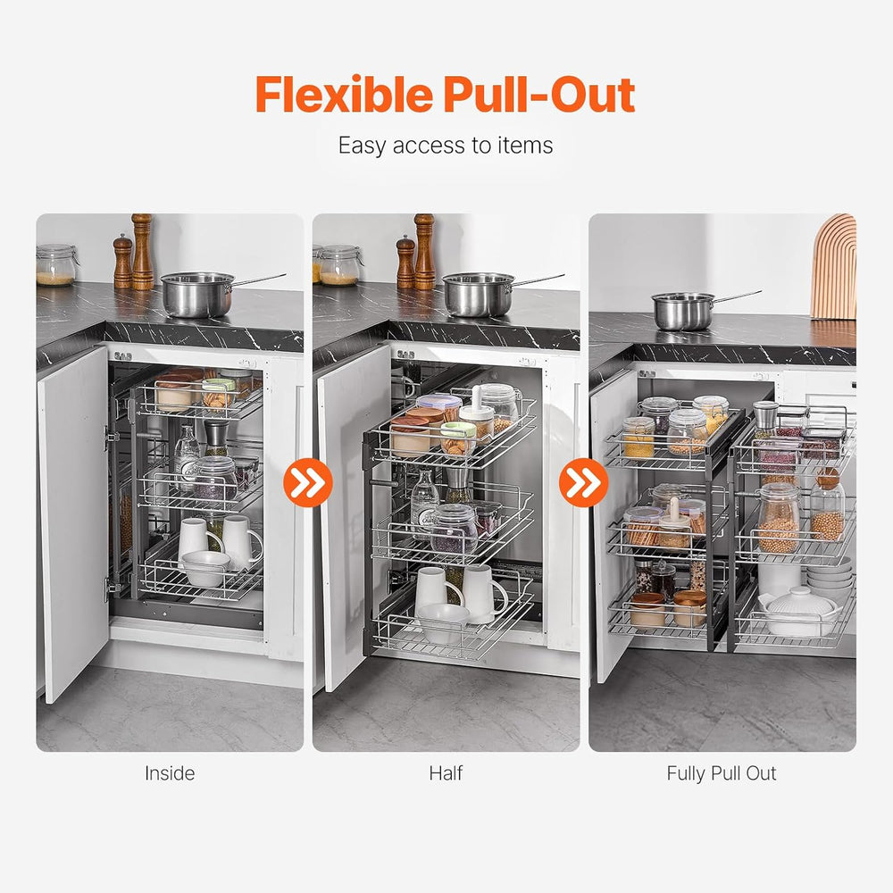 VEVOR 3 Tier 6 Shelf Chrome Carbon Steel Kitchen Cabinet Organizer, Slide Out...