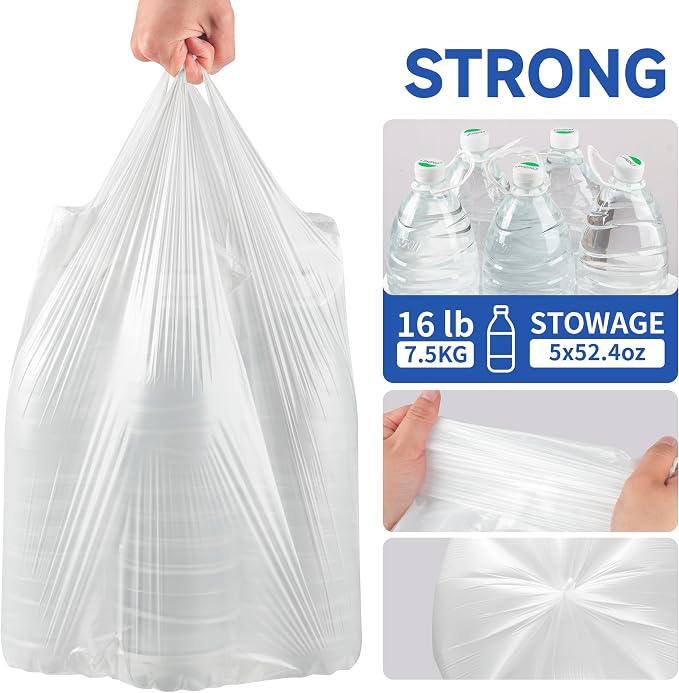 Small Trash Bags with Handles 3 Gallon 200 Count White - Image 5