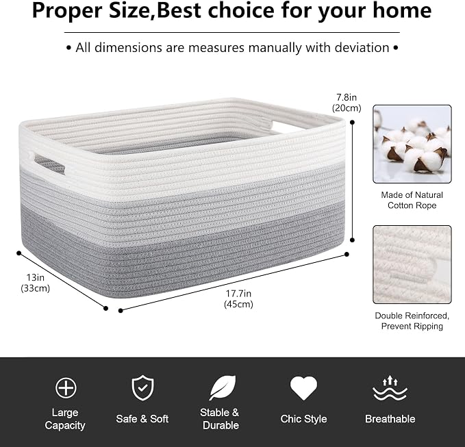 Large Storage Basket for Organizing, Woven Rope Basket for Shelves, Closet - Image 2