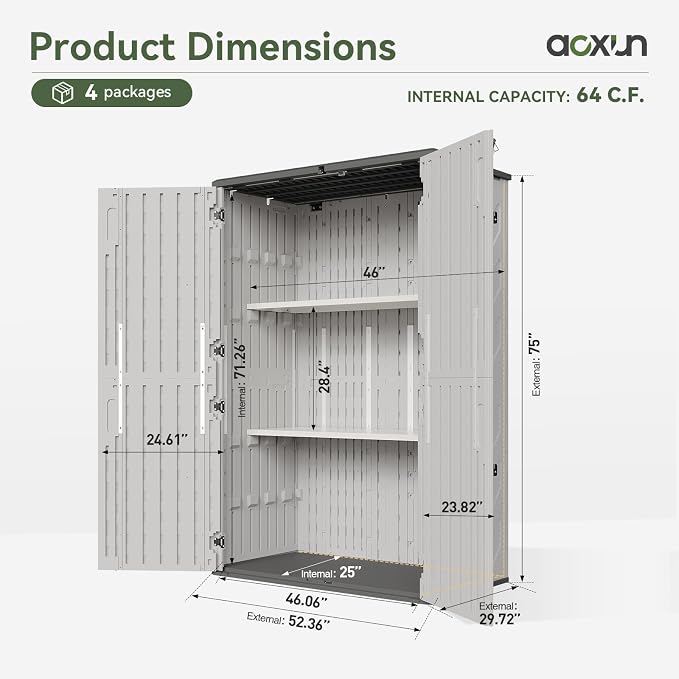 Aoxun 64 Cu.Ft Outdoor Storage Shed - Image 4