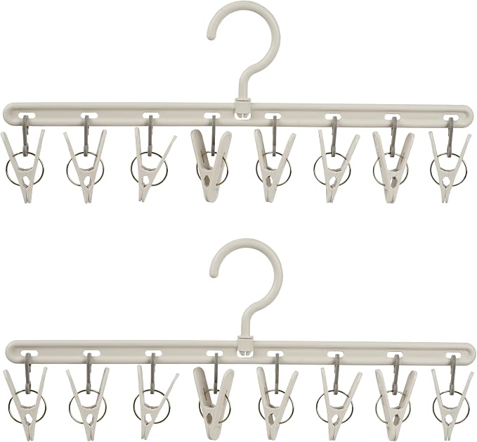 Clothes Hanger 2 Pack with 8 Clips, Clothes Drying Racks Windproof by Foshine