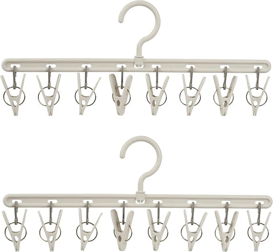 Clothes Hanger 2 Pack with 8 Clips, Clothes Drying Racks Windproof by Foshine