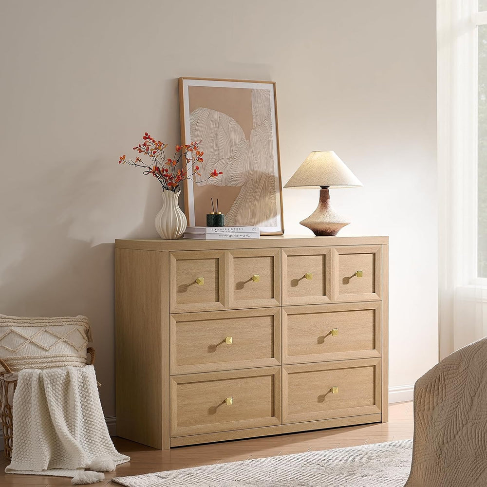 6 Drawers Dresser for Bedroom-46.5" Wide Wooden Chest of Drawers with La...