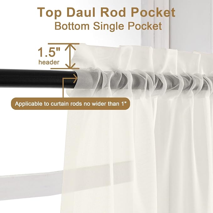 Chyhomenyc Ivory Sheer Curtains 108 Inch Long 2 Panels Set, Light Filtering - Image 4