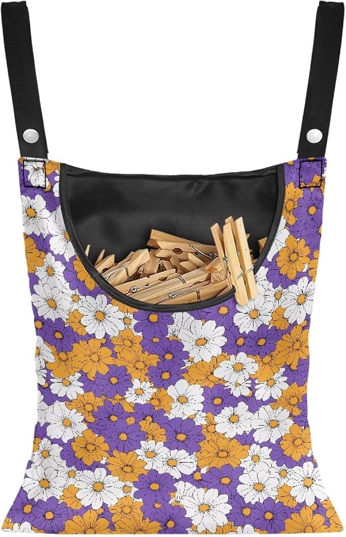 2 Pcs Clothes Pin Hanging Bag, Hippie Flower Multi-Functional Clothespin Bag by Unknown