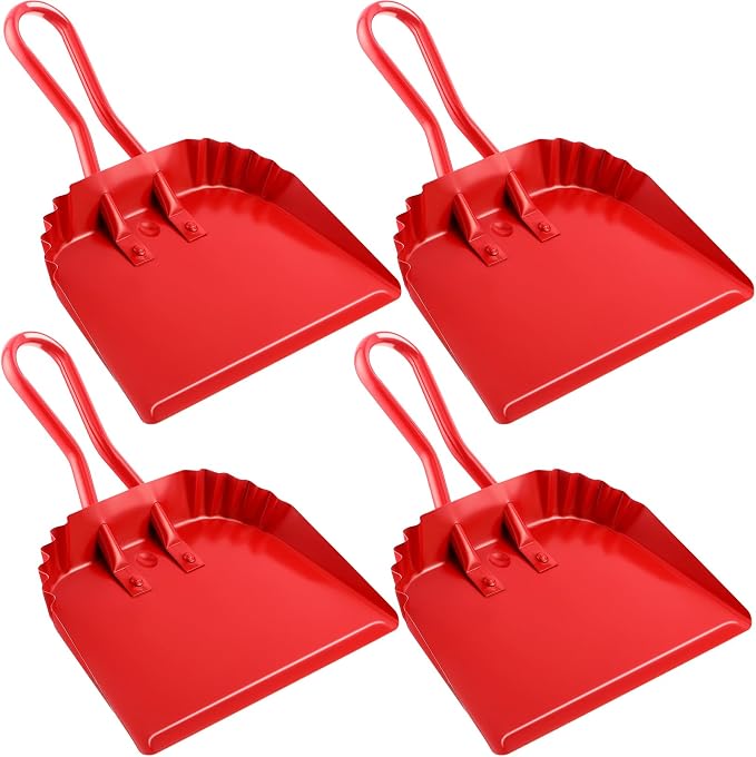 Mumufy 4 Pack 12 inch Heavy Duty Metal Dustpan Large Wide Dust Pans by Mumufy