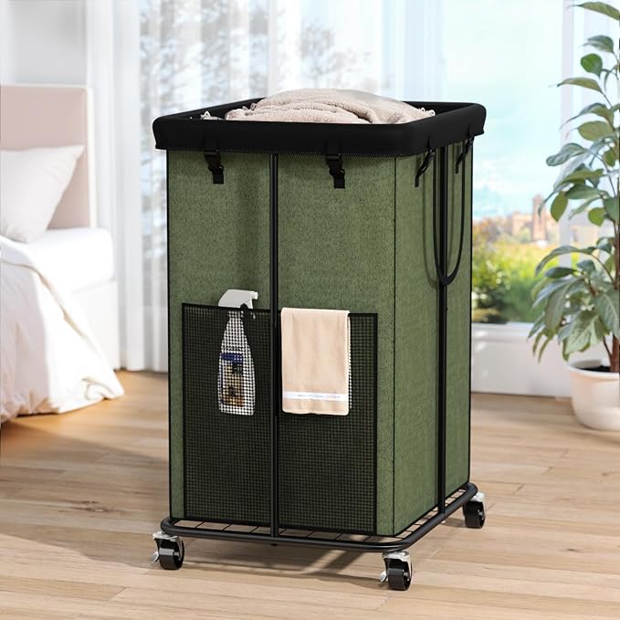 150L Laundry Hamper with Wheels, Rolling Laundry Basket with Metal Frame and by OLLDIDE