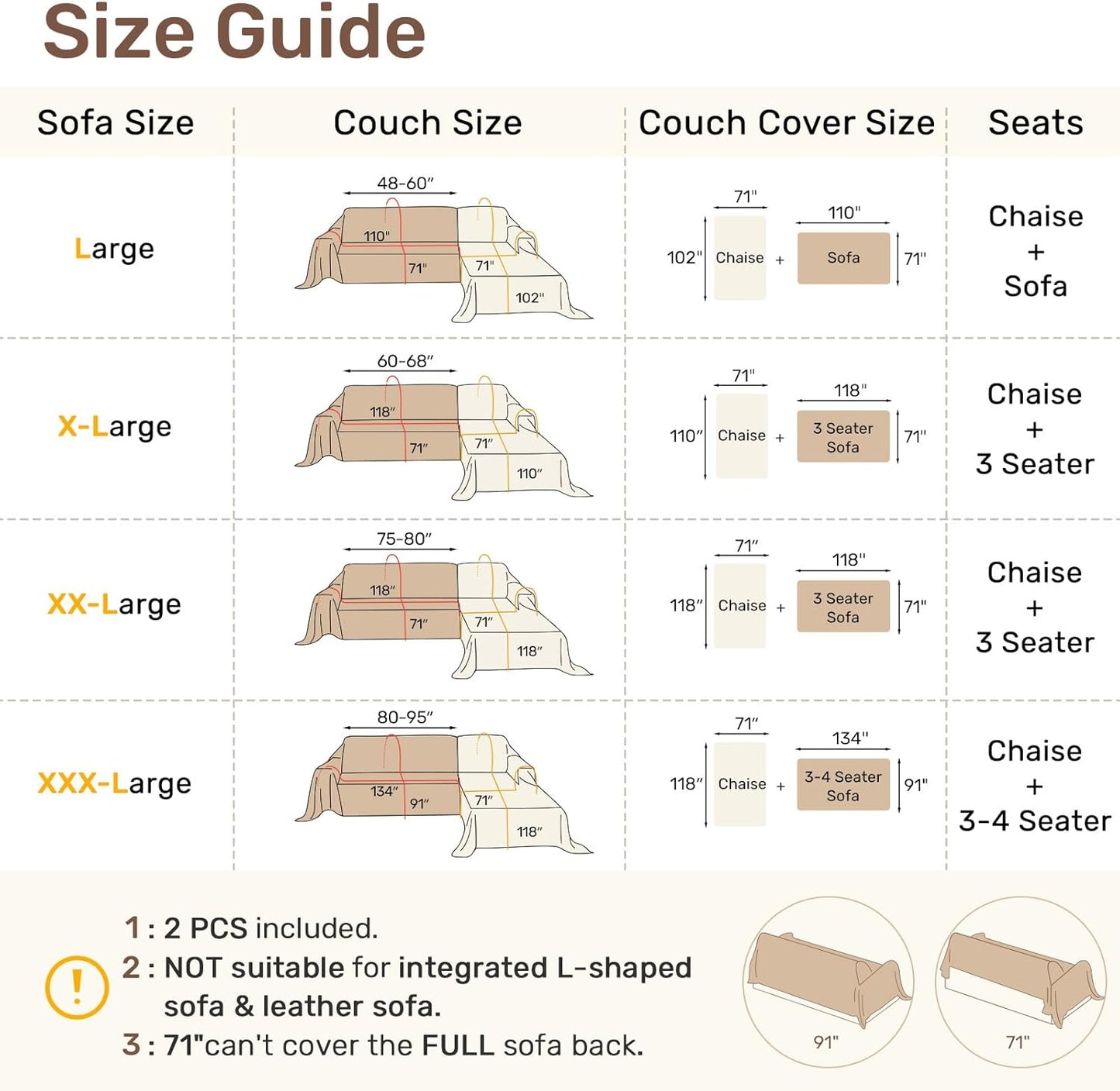 Sectional Couch Covers, 2 Pieces Washable L Shaped Couch Covers Sofa Blanket for Dogs Pet Friendly Sectional Sofa Slipcovers Furniture Covers,71"x 110"+ 71"x 118",(X-Large,Dark Gray)
